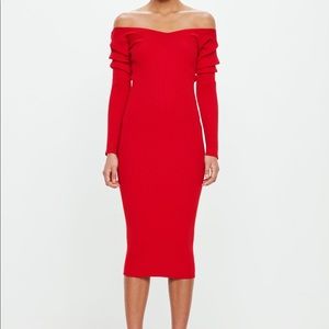 Peace + Love Red off shoulder midi dress